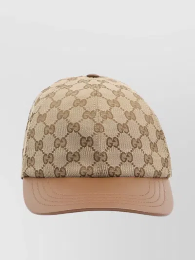 Gucci Monogram Baseball Cap Leather Visor In Brown