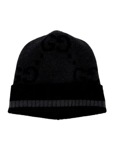 Pre-owned Gucci Monogram Beanie In Black