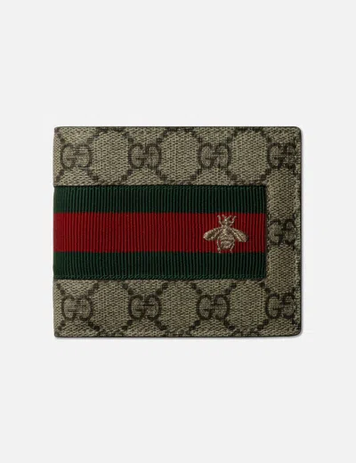 Gucci Monogram Bee Wallet In Brown