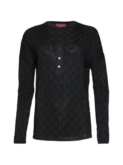 Gucci Monogram Buttoned T-shirt In Black