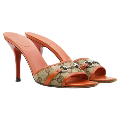 Pre-owned Gucci Monogram Canvas And Orange Leather Sandals, Circa 2000