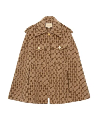 Gucci Gg-knit Wool Cape Jacket In Multi