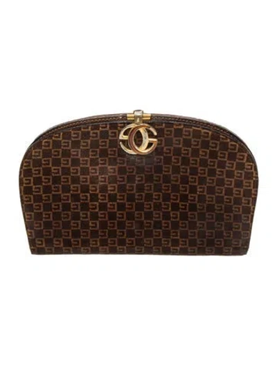 Pre-owned Gucci Monogram Clutch Vintage In Brown