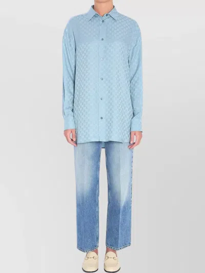 Gucci Monogram Collared Shirts Long Sleeves In Blue