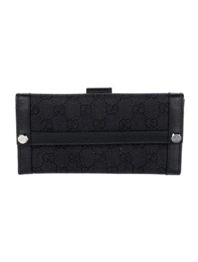 Pre-owned Gucci Monogram Continental Charmy Gg Denim Continental Wallet In Black