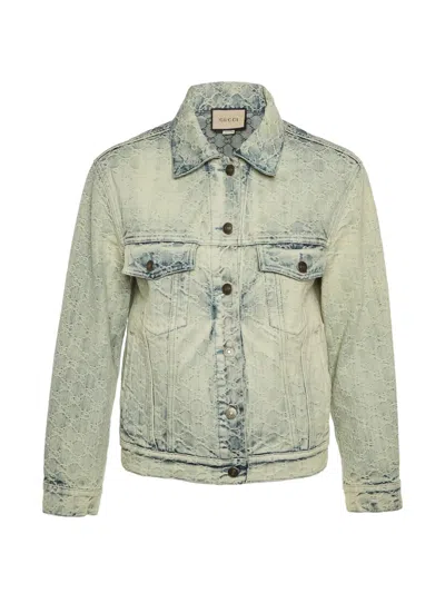 Pre-owned Gucci Monogram Denim Jacket In Blue