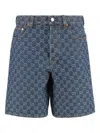 Gucci Low Waist Gg Denim Jacquard Shorts In Blue