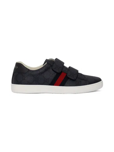 Gucci Kids' Monogram Double Strap Sneakers In Black