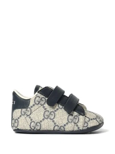 Gucci Babies' Monogram Double Strap Sneakers In Neutral