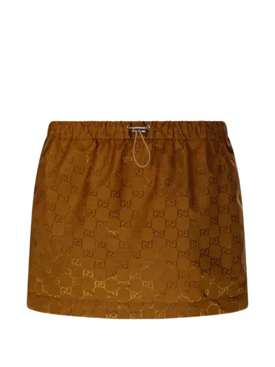Gucci Monogram Elasticated Mini Skirt In Brown