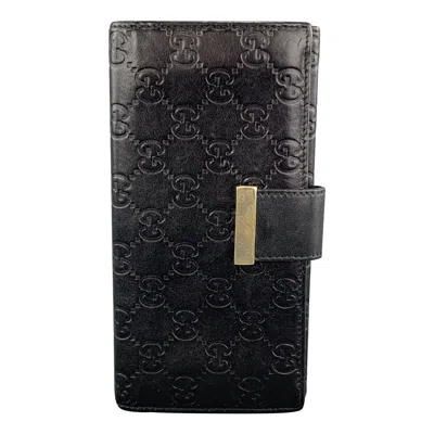 Pre-owned Gucci Monogram Embossed Black Leather Checkbook Wallet