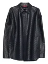 Gucci Long-sleeved Leather Shirt Jacket In Blue