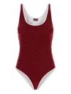 Gucci Costume Intero In Spugna Stretch Bordeaux Donna In Red