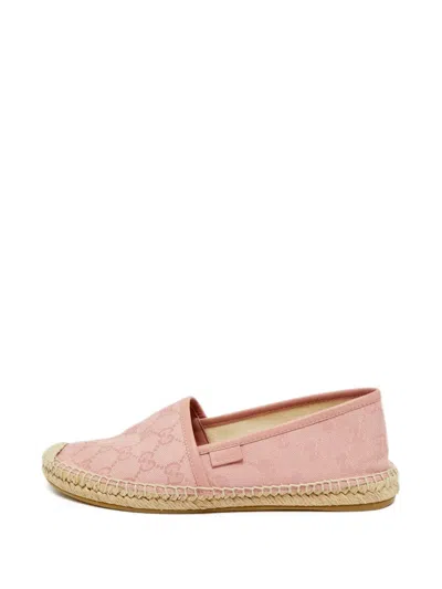 Pre-owned Gucci Monogram Espadrille Loafers In Pink