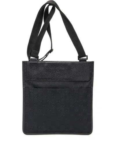Pre-owned Gucci Monogram Flap Cross Body Bag In Black