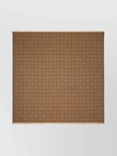 Gucci Monogram Fringed Rectangular Scarf In Brown