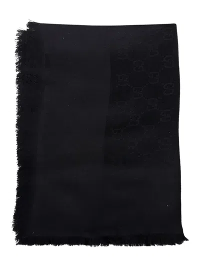 Gucci Monogram Fringed Scarf In Black
