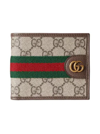 Gucci Monogram Jacketed Fabric Wallet With Card Slots In Beige