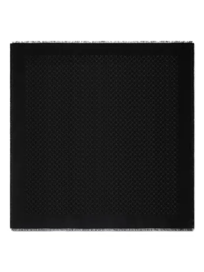 Gucci Monogram-jacquard Fringed Scarf In Black