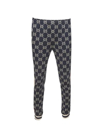 Pre-owned Gucci Monogram Jacquard Knit Track Pants In Blue