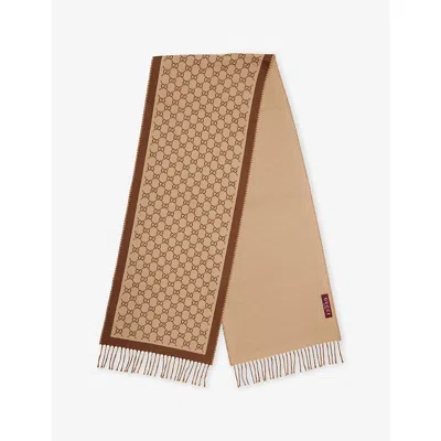 Gucci Womens Camel/light Brown Monogram Knitted Wool Scarf