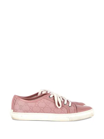 Pre-owned Gucci Monogram Lace-up Sneakers In Pink
