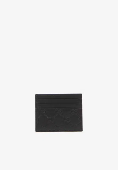 Gucci Monogram Leather Cardholder In Black
