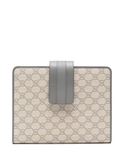 Gucci Monogram Leather Laptop Bag In Neutral