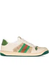 Gucci Canvas And Leather Sneakers With Vintage Web In Neutral