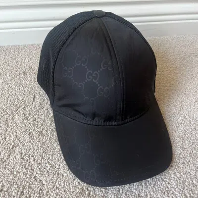 Pre-owned Gucci Monogram Nylon Trucker Mesh Baseball Hat In Black