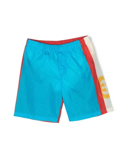 Gucci Kids' Monogram Panelled Swim Shorts In Blue