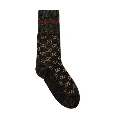 Gucci Monogram-pattern Crew Socks In Black