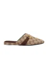 Gucci Monogram Pattern Horsebit Mules In Nude
