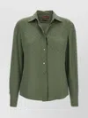 Gucci Monogram Pattern Long Sleeve Silk Top In Green