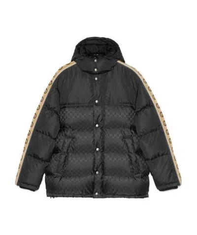 Gucci Monogram Pattern Padded Coat In Black
