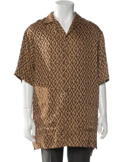 Pre-owned Gucci Monogram Pattern Short Sleeve Shirt In Brown