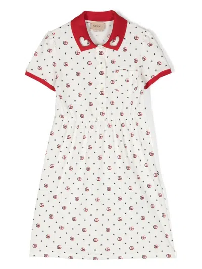 Gucci Kids' Cotton Jersey Short Sleeve Dress In White
