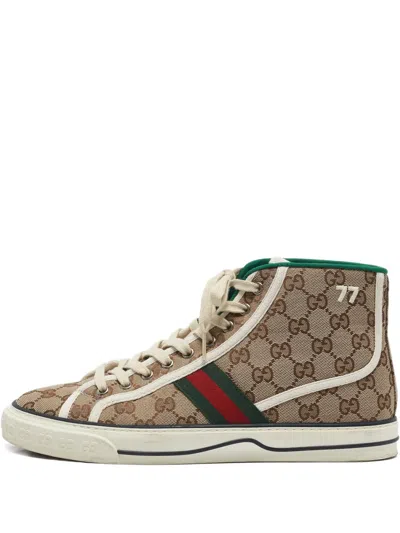 Pre-owned Gucci Monogram-pattern Sneakers In Neutral