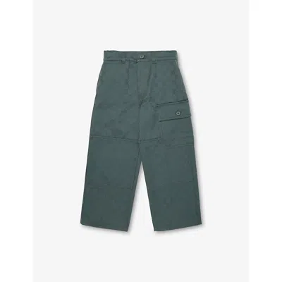 Gucci Kids' Deep Blitz Monogram-pattern Straight-leg Cotton Trousers 4-6 In Blue