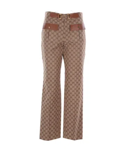 Gucci Monogram-pattern Straight-leg Trousers In Brown