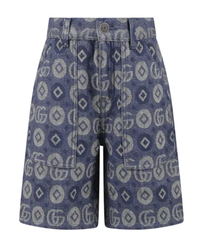 Gucci Blue Shorts For Boy With Gg In Denim