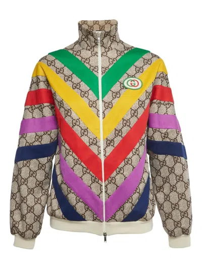 Pre-owned Gucci Monogram-pattern Zip-up Bomber Jacket In Neutral