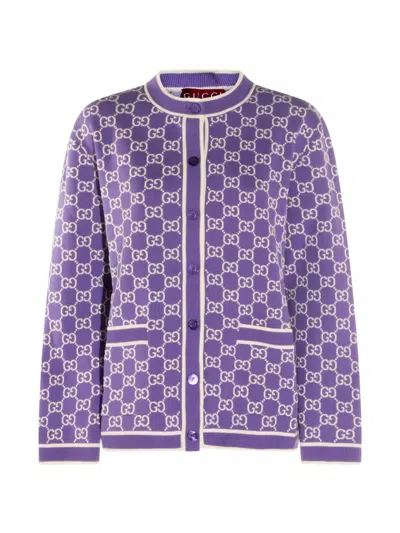 Gucci Embroidered Cotton Cardigan Ribbed Cuffs Hem Pockets In Blue