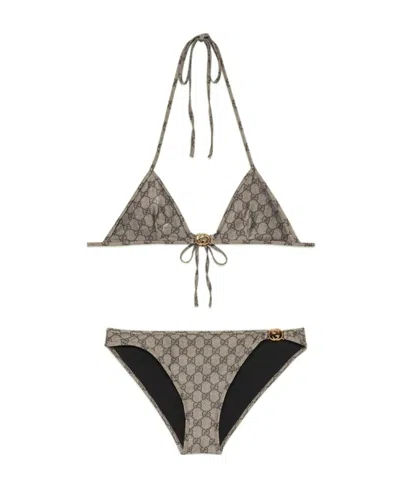 Gucci Monogram Print Bikini Set In Gray