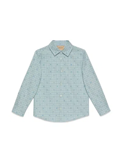 Gucci Monogram-print Button-up Shirt In Blau