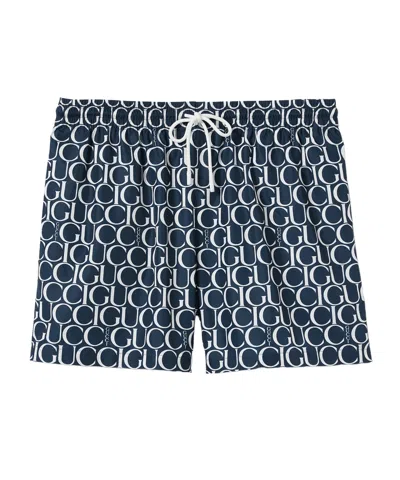 Gucci Monogram-print Swim Shorts In Blue