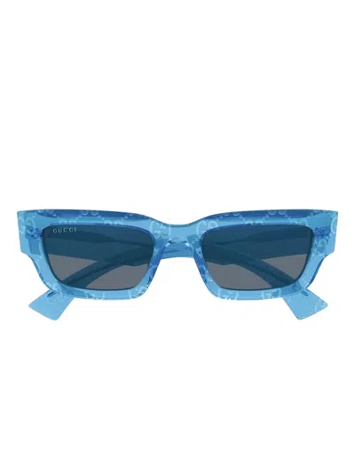 Gucci Monogram Rectangle Sunglasses In Blue
