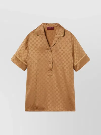 Gucci Monogram Satin Shirt Contrast Piping In Red