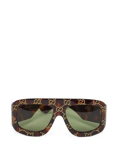 Pre-owned Gucci Monogram Shield Sunglasses In Brown