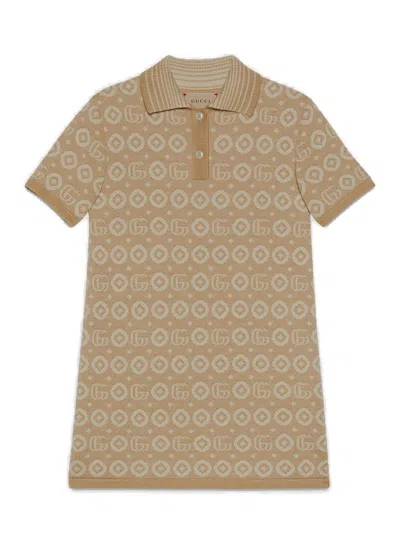 Gucci Kids' Monogram Short-sleeved Dress In Brown